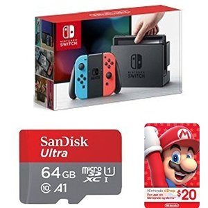 闪购：Nintendo 任天堂Switch游戏机特惠 送$20礼卡+64GB储存卡