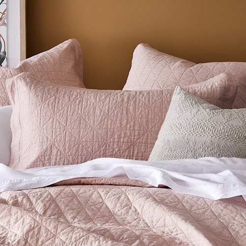 复古水洗亚麻布裸粉色绗缝枕套