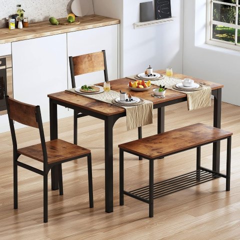 soges 复古木纹餐桌椅4件套 能当电脑桌+置物架使用