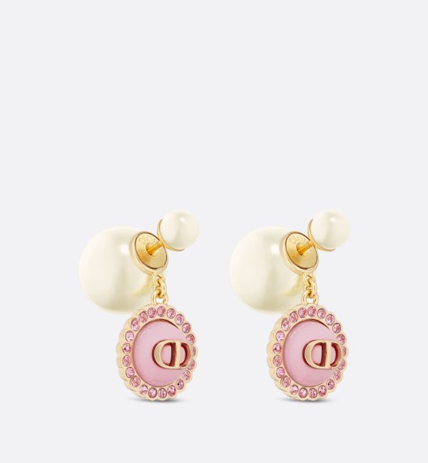 珍珠粉色Logo耳环