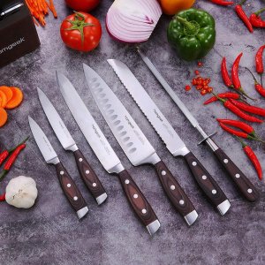 Homgeek 专业厨房不锈钢刀具8件套热卖 带木制刀座