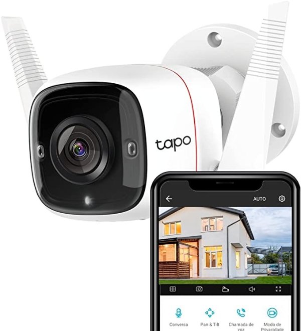  Tapo Outdoor Security Wi-Fi Camera - 3MP crystal-clear, Wired & Wireless, Motion Detection, Night Vision, Two-way audio, voice control, Tapo APP, No hub required (Tapo C310)