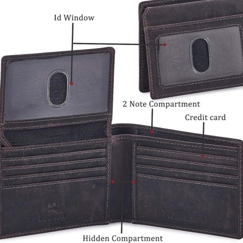 COCHOA 男士真皮 RFID Blocking双折钱包 2个ID视窗