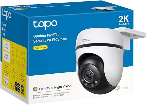 Tapo 2K QHD 室外有线Wi-Fi摄像头，360°覆盖 全彩夜视98英尺(Tapo C510W)