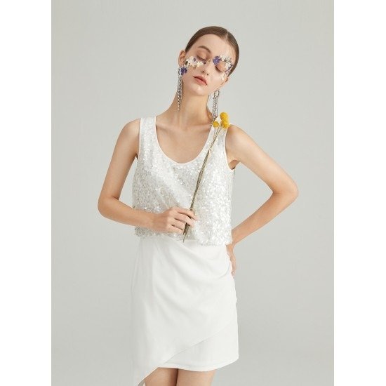白色亮片连衣裙