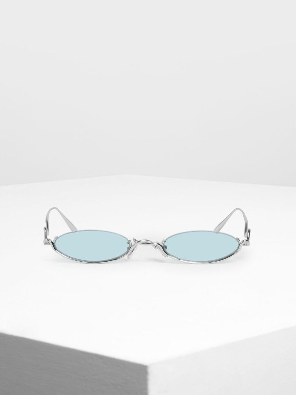 Blue Wire Frame Oval Sunglasses