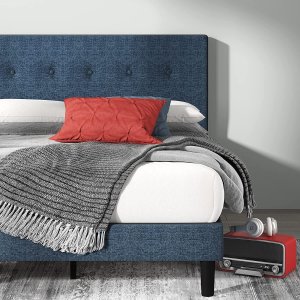 近期好价！Zinus  现代简约布艺床架 床头板+床架 海军蓝色 King