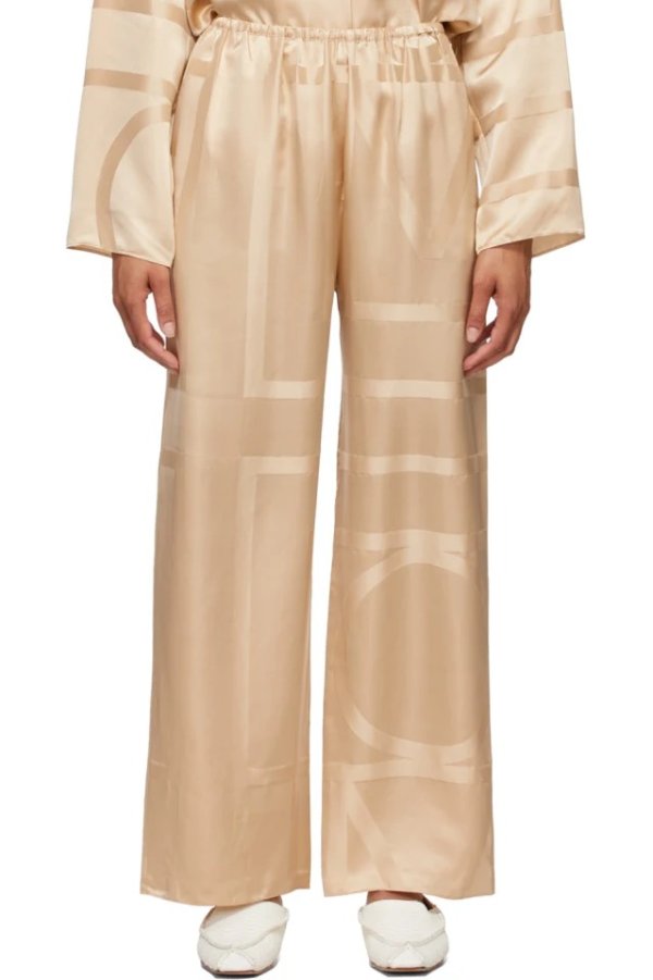 Beige Silk Monogram PJ 丝绸阔腿裤