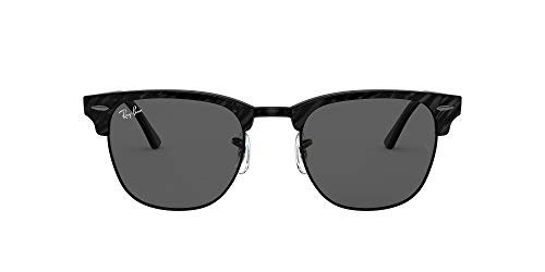Ray-Ban RB3016 Clubmaster Square Sunglasses, Wrinkled Black On Black/Dark Grey, 51 mm