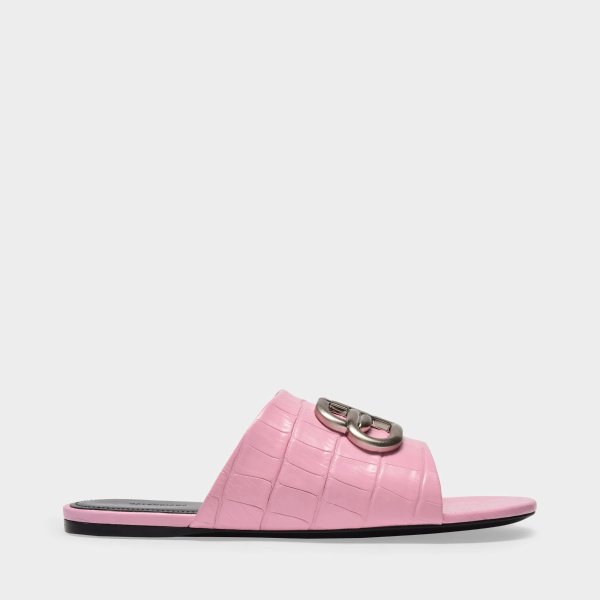 粉色鳄鱼压纹凉鞋