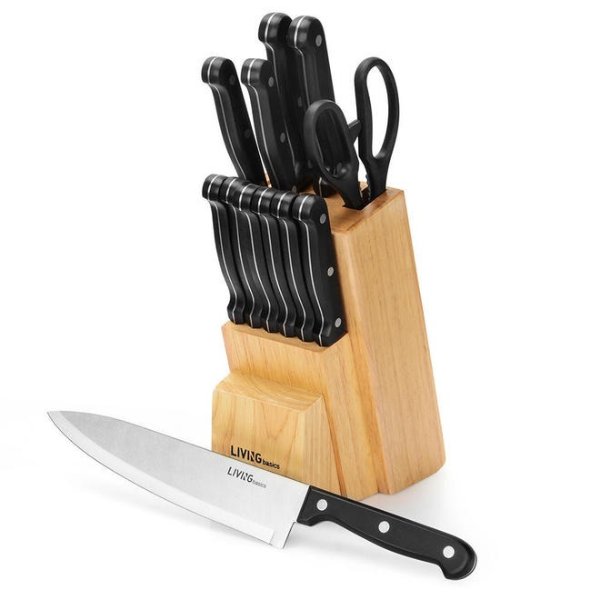 14 件套不锈钢厨刀套装 FDA 认证，带木制支架