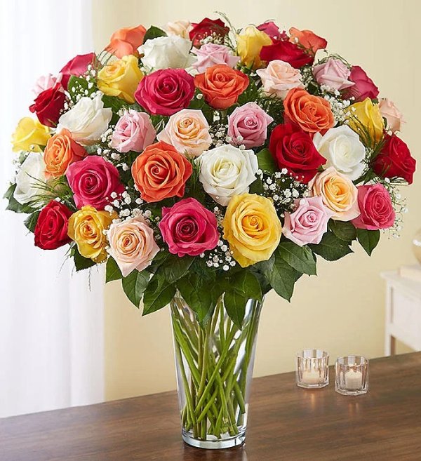 彩色玫瑰豪华组合 带花瓶