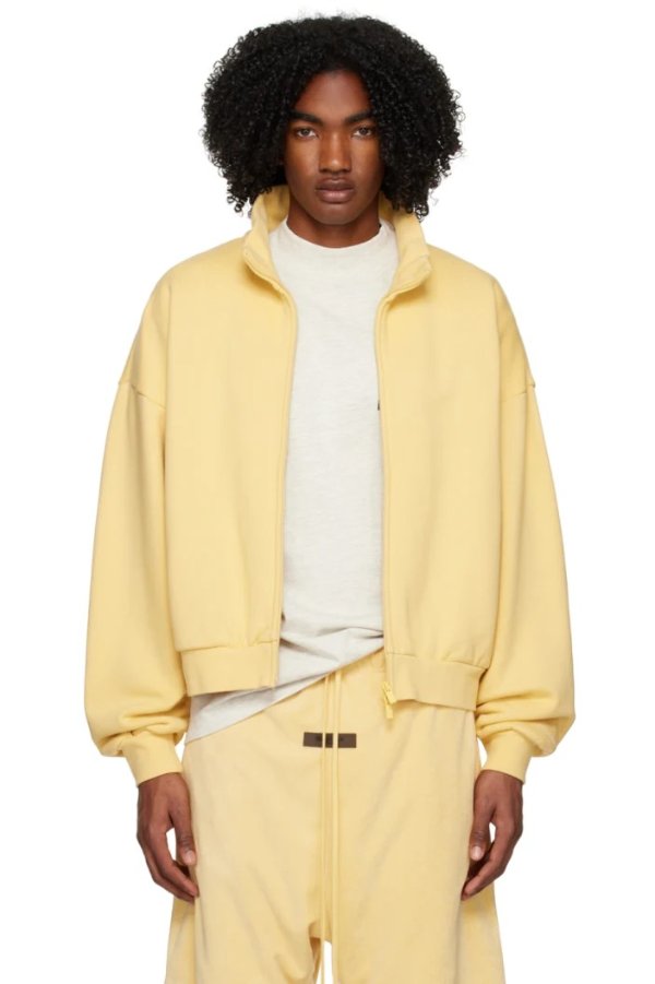 奶黄色立领夹克