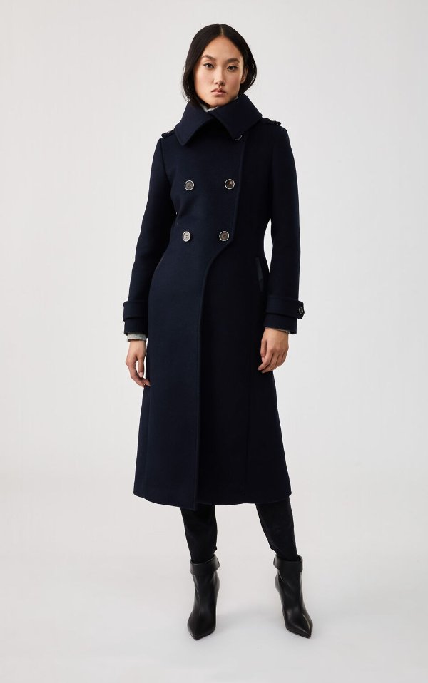 shimmer wool double-breasted coat