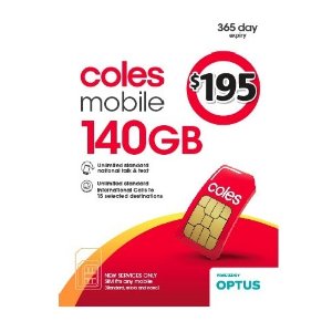 平均$13/月Coles Mobile 140GB年卡