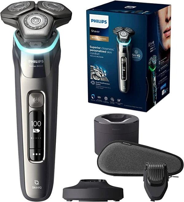 Shaver Series 9000 Wet and Dry Electric Shaver with SkinIQ (Model S9987/59) (2 Pin UK plug), Dark Chrome