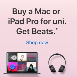 线下优惠：澳洲大学生买指定款Mac或iPad Pro 获Beats头戴式耳机