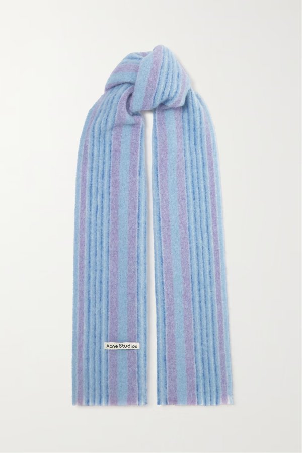 带缀饰条纹毛毡围巾