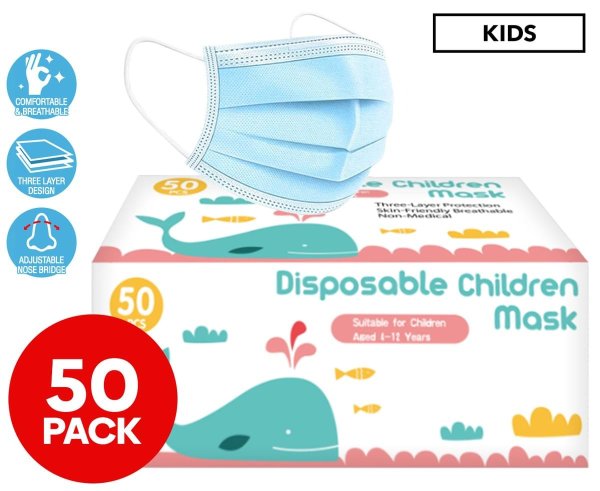 Children's 3ply Disposable Face Masks 50-Pack