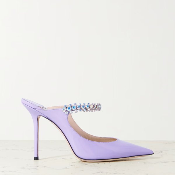 紫色水钻穆勒鞋