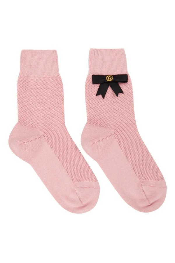 Pink Cotton-Blend GG Bow Socks