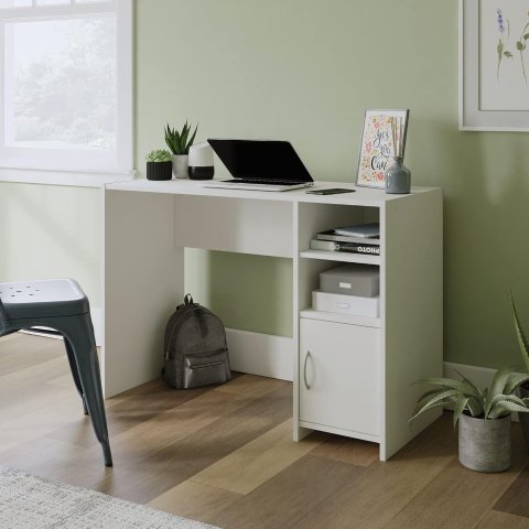 💥史低价💥：Sauder 北欧风白色书桌 带置物架+收纳柜