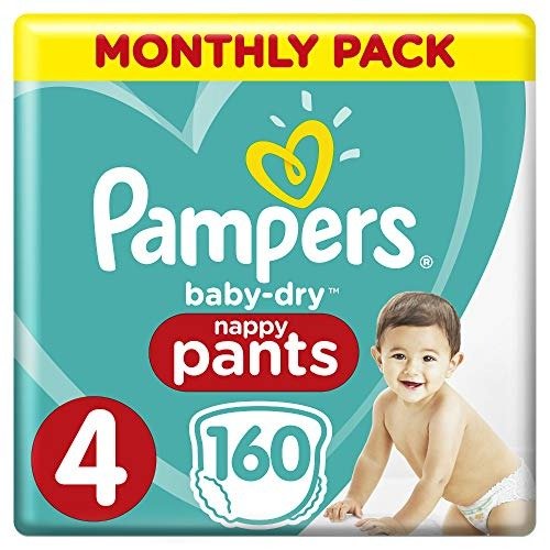 Pampers Baby-Dry Nappy Pants Size 4 Toddler, 160 Nappy Pants, 9 to 15kg, Monthly Pack
