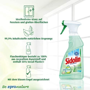 Sidolin 玻璃清洁剂 99.9%天然成分 一喷一擦 洁净光亮