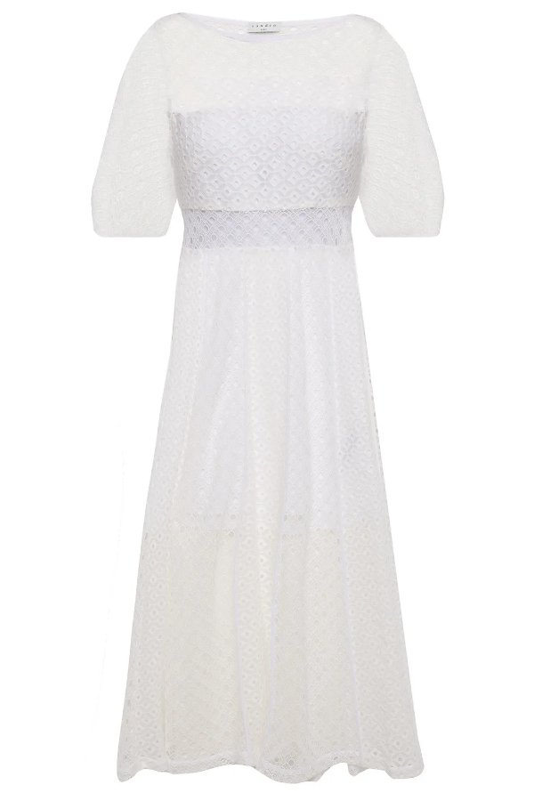 白色蕾丝镂空连衣裙