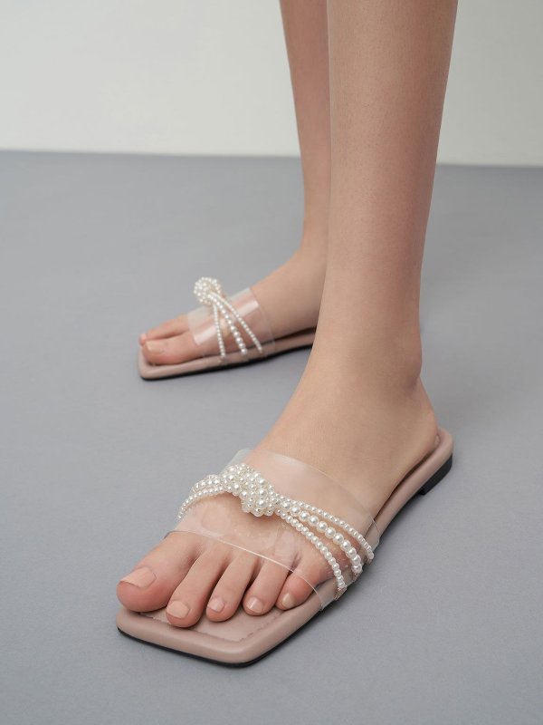 珍珠平底拖鞋