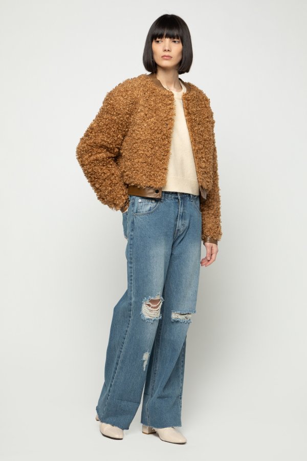 TEXTURED BOMBER JACKET $68 OW-7699-W-Camel-S $168 $68.00