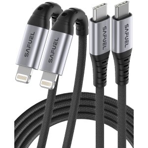 SAFUEL USB C to Lightning 数据线2个装 MFi认证