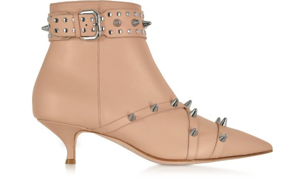 RED Valentino Nude Leather Mid-Heel Ankle Boots