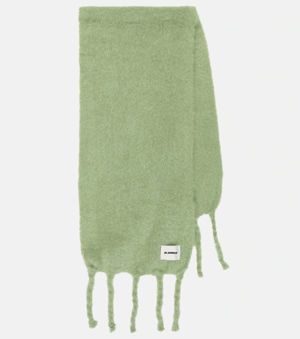 抹茶绿 标签流苏围巾