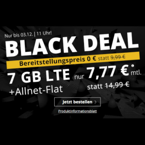 黑五价：超值半价+免接通费 包月电话/短信+7GB高速流量月租€7.77