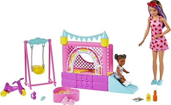 Skipper Babysitter Inc 玩具套装，带 Skipper 娃娃、幼儿小娃娃、工作弹跳屋、秋千和配件