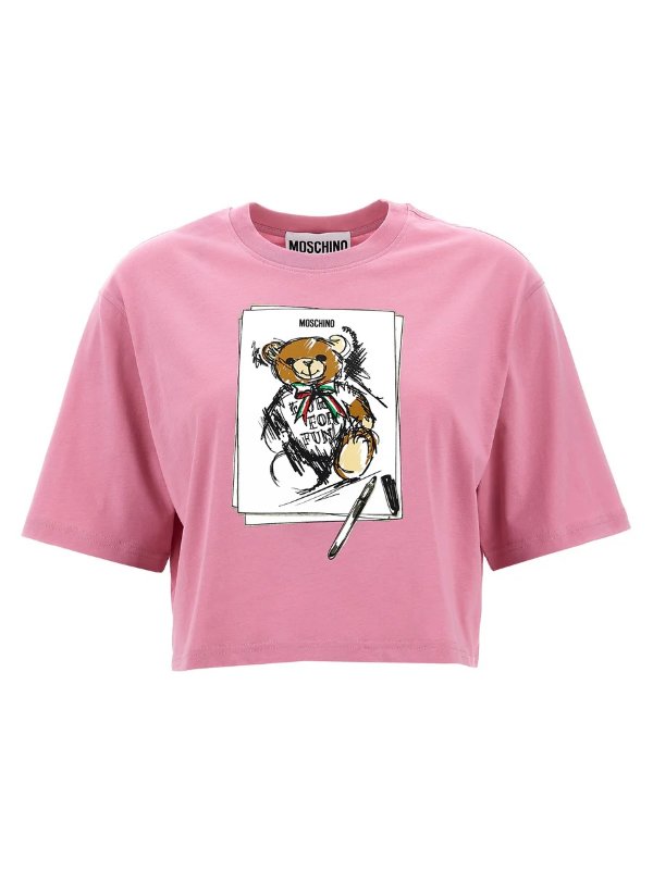 短款小熊粉色T恤