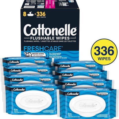 降价！$16收8包(原$21.99)Cottonelle 马桶可冲湿纸巾 8包336抽 敏感肌安全