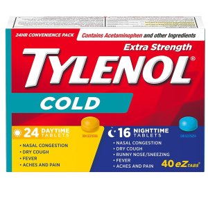 补货：TYLENOL 泰诺强效感冒药退烧药综合装 日用24片+夜用16片