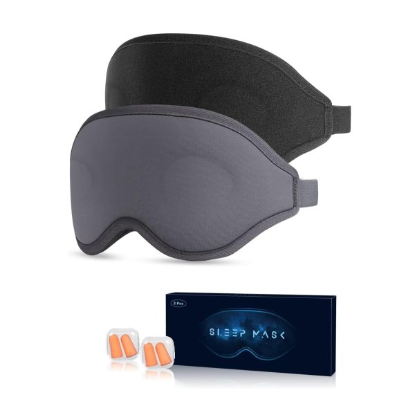 VHMV 3D人体工学设计睡眠眼罩 2件套 透气贴眼不透光