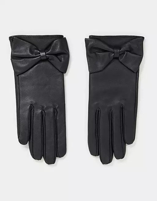 黑色蝴蝶结皮手套
