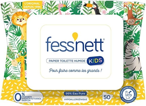 Fess'nett - Papier toilette humidifié vert aloe (50 pièces) en