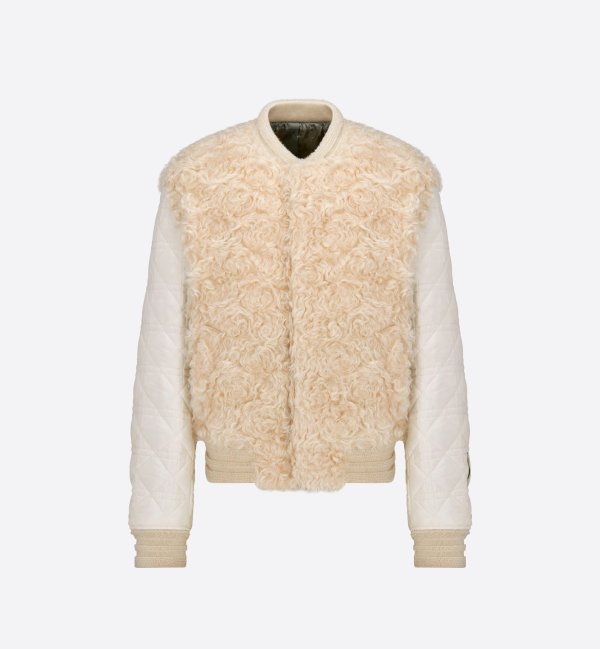 BY ERL Bomber Jacket Beige Mohair and Cotton Blend with Fur Effect