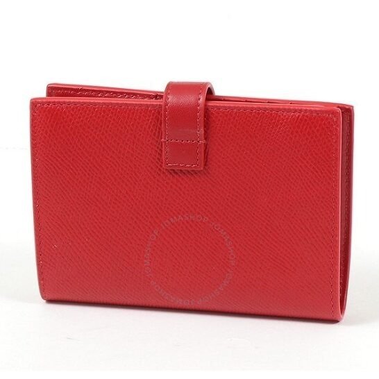Ladies Red Medium Strap Wallet in Grained Calfskin