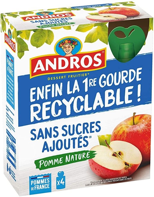 48 Gourdes Recyclables de Compotes de Pommes Andros 48 x 90 G
