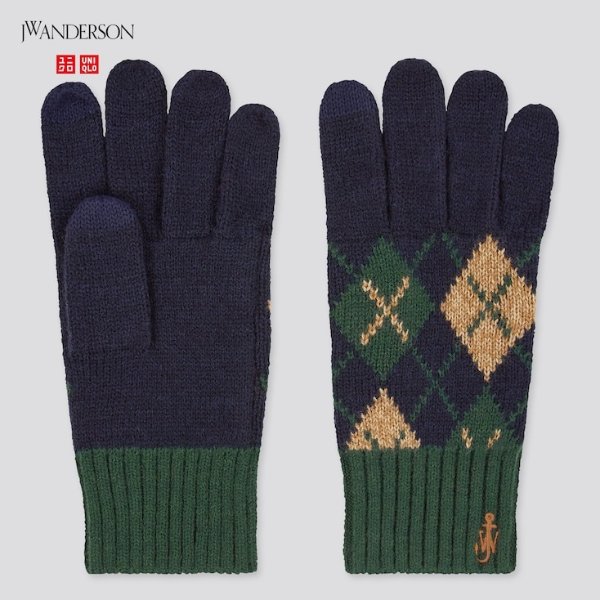 X JW ANDERSON 蓝绿菱格保暖手套