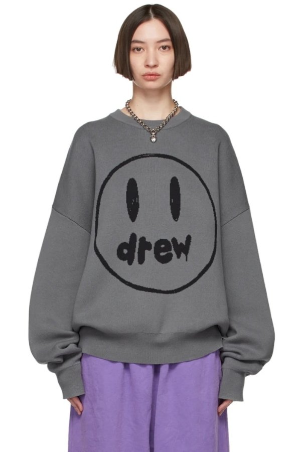 SSENSE Exclusive Gray Painted Mascot Sweater Drew House 灰色卫衣