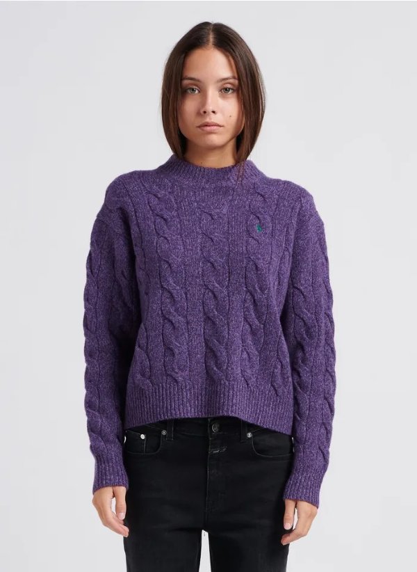 紫色粗纽纹毛衣