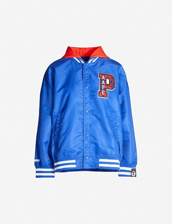 Graphic-embroidered baseball jacket