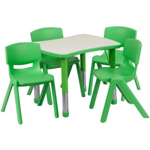 史低价：Flash Furniture 可调节高度 儿童活动桌椅5件套 商用级